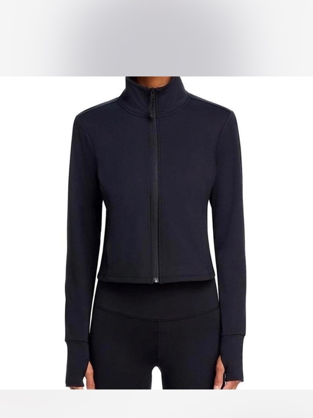 Aqua Black Cropped Zip-Up Bomber Jacket